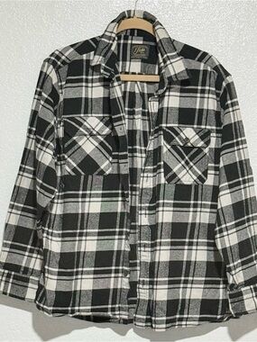 Black & White Plaid Flannel Shirt  - Men's Casual Overshirt Size XL- Jachs